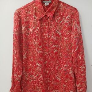 Silk Button Down Red Paisley